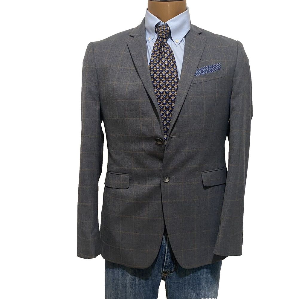Penguin Men's Blazer 38S* Gray‎ Windowpane Wool Blend Sport Coat